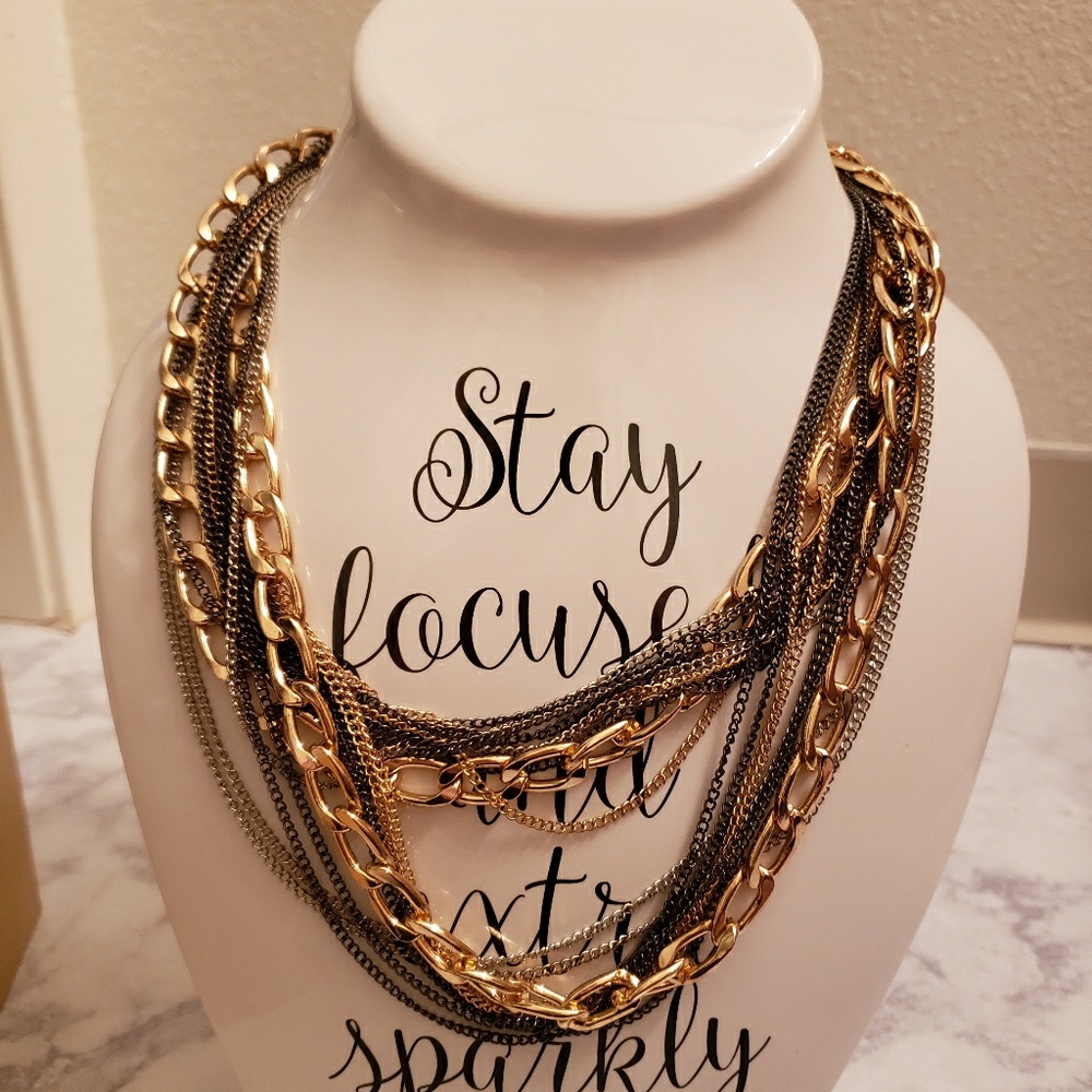 Layered Chain Necklace Gold & Gray NEW